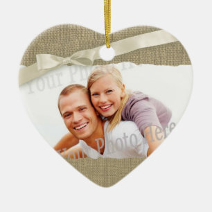 Burlap Print Foto lijst met boog Keramisch Ornament