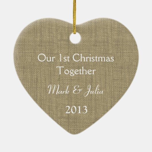 Burlap Print Foto lijst met boog Keramisch Ornament (Achterkant)