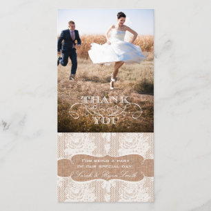 Burlap Print Kant Bruiloft Dank u Foto Kaarten