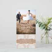 Burlap Print Kant Bruiloft Dank u Foto Kaarten (Staand voorkant)