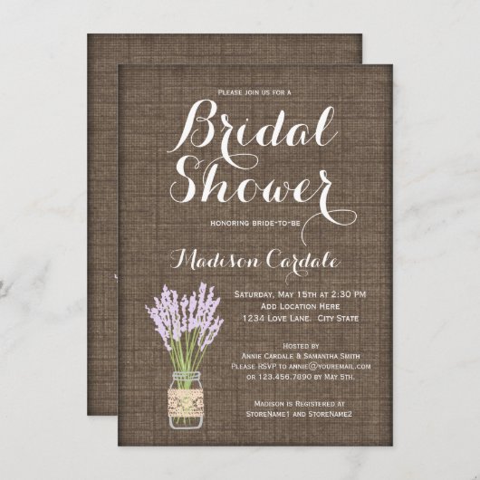 Burlap Print Mason Jar Bridal Shower-uitnodigingen Kaart (Voorkant / Achterkant)