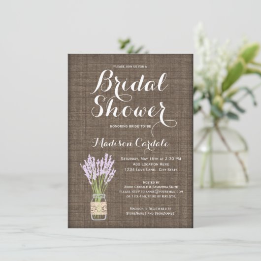 Burlap Print Mason Jar Bridal Shower-uitnodigingen Kaart