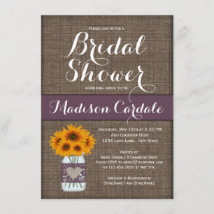 Burlap Print Mason Jar Bridal Shower-uitnodigingen Kaart