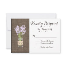 Burlap Print Mason Jar Rustic Wedding RSVP-kaarten
