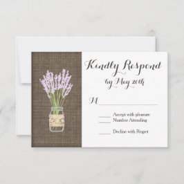 Burlap Print Mason Jar Rustic Wedding RSVP-kaarten RSVP Kaartje