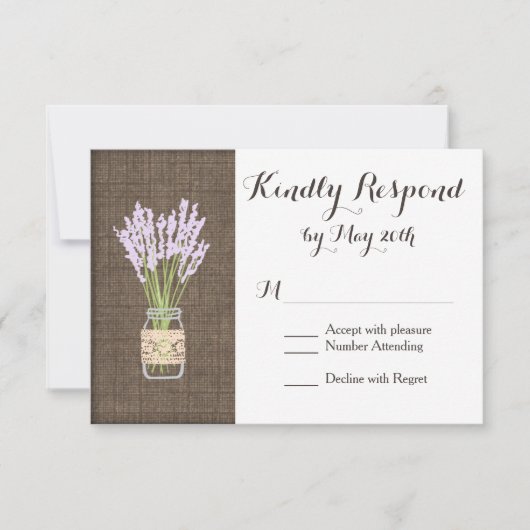 Burlap Print Mason Jar Rustic Wedding RSVP-kaarten RSVP Kaartje (Voorkant)