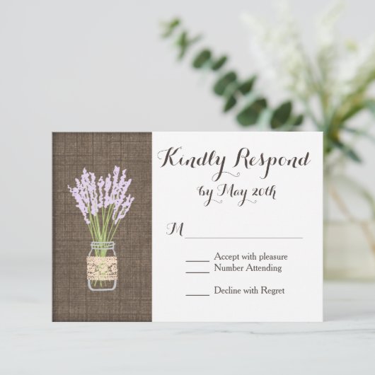 Burlap Print Mason Jar Rustic Wedding RSVP-kaarten RSVP Kaartje (Staand voorkant)
