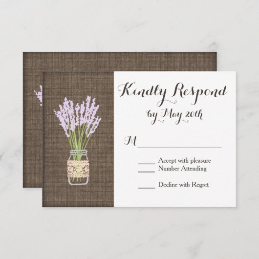 Burlap Print Mason Jar Rustic Wedding RSVP-kaarten RSVP Kaartje (Voorkant / Achterkant)