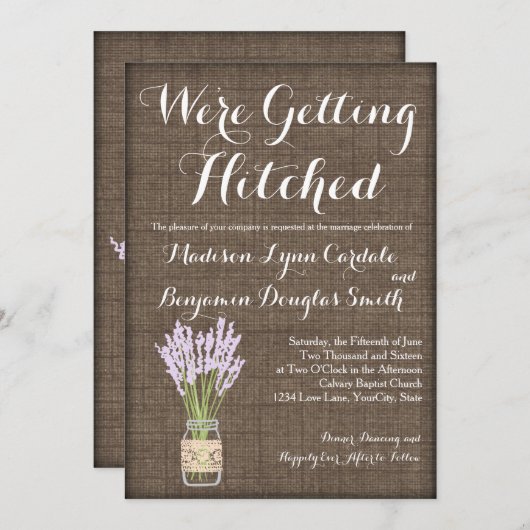 Burlap Print Mason Jar rustieke bruiloft uitnodigi Kaart (Voorkant / Achterkant)