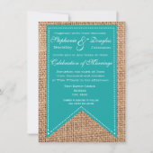 Burlap Print Turquoise Rustic Wedding Invitations Kaart (Voorkant)