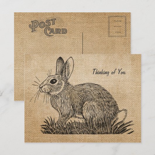 Burlap  Rabbit Thinking of You Briefkaart (Voorkant / Achterkant)