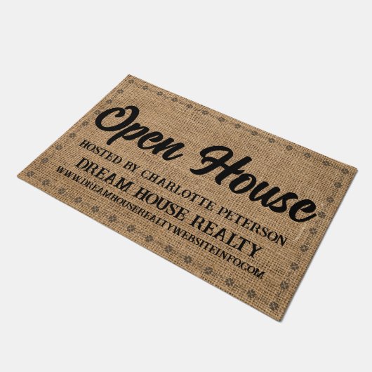 Burlap Real Estate Agent Realtor Open House Deurmat (Schuin)