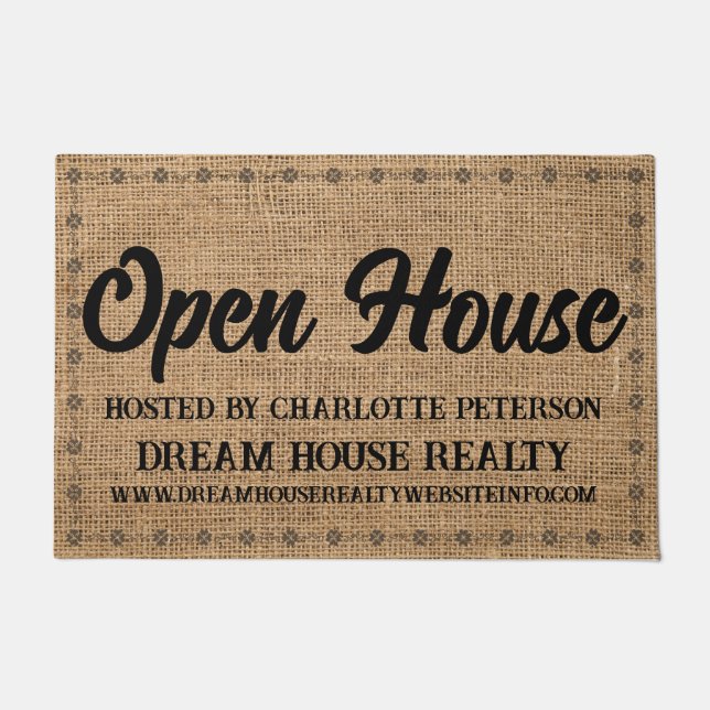Burlap Real Estate Agent Realtor Open House Deurmat (Voorkant)