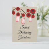 Burlap Red Floral Mason Jar Veiligheidsmaatregelen Informatiekaartje (Staand voorkant)