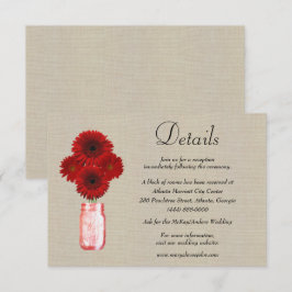 Burlap Red Floral Mason Jar Wedding Details Informatiekaartje