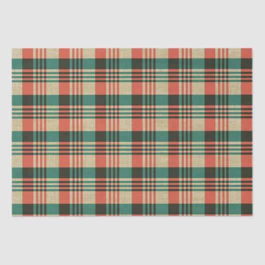 Burlap Red Green Plaid Kerstmis Tissuepapier (Voorkant)