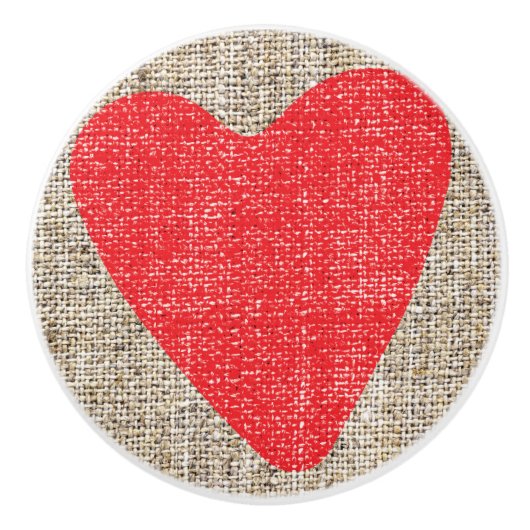 Burlap & Red Heart Cute Country Rustic Dresser Keramische Knop (Voorkant)