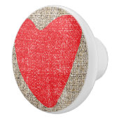 Burlap & Red Heart Cute Country Rustic Dresser Keramische Knop (Rechts)