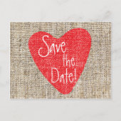 Burlap Red Heart Valentijn Wedding Save Briefkaart (Voorkant)