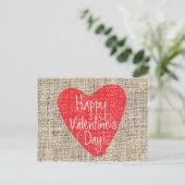 Burlap Red Heart Valentijnsdag Mailer Briefkaart (Staand voorkant)