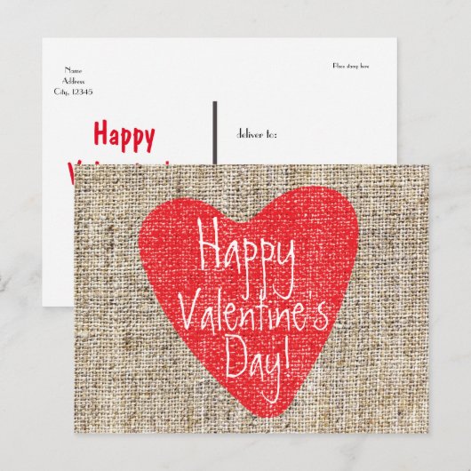 Burlap Red Heart Valentijnsdag Mailer Briefkaart (Voorkant / Achterkant)