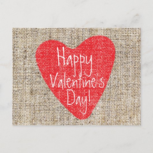 Burlap Red Heart Valentijnsdag Mailer Briefkaart (Voorkant)