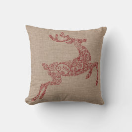 Burlap Red Reindeer Kussen