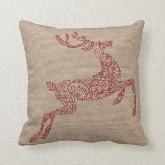 Burlap Red Reindeer Kussen