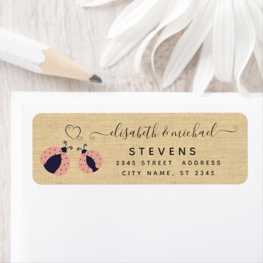 Burlap roemeense ladybugs uit liefde bruiloft etiket (Insitu)