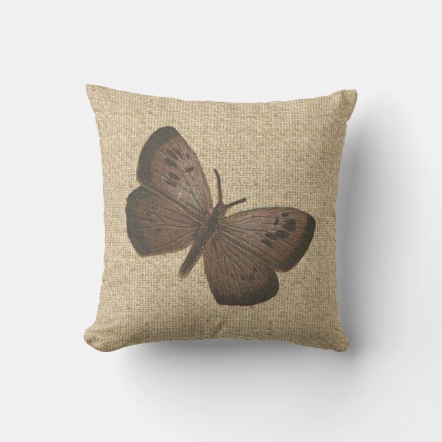 Burlap roestbruine vlinder decoratieve kussens (Voorkant)