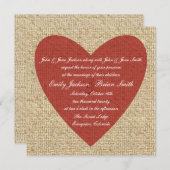 Burlap rood hart rustieke bruiloft uitnodigingen (Voorkant / Achterkant)