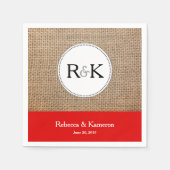 Burlap & Rood Monogrammed Bruiloft Servet (Voorkant)