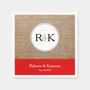 Burlap & Rood Monogrammed Bruiloft Servet