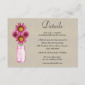 Burlap roze Floral Mason Jar Wedding Details Informatiekaartje (Voorkant)