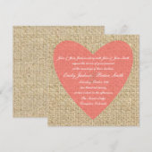 Burlap roze hartrustige trouwuitnodigingen kaart (Voorkant / Achterkant)