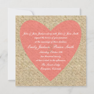 Burlap roze hartrustige trouwuitnodigingen kaart