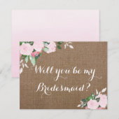 Burlap Roze Pioenen Bruidsmeisje Voorstel Kaart (Voorkant / Achterkant)