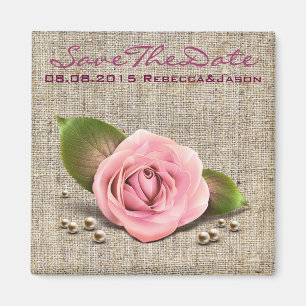 burlap roze roos rustige lente bruiloft magneet