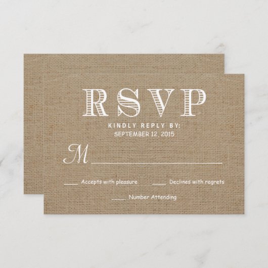 Burlap RSVP Rustic Typography Wedding Reply (Voorkant / Achterkant)