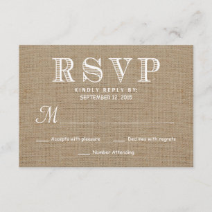 Burlap RSVP Rustic Typography Wedding Reply Kaartje