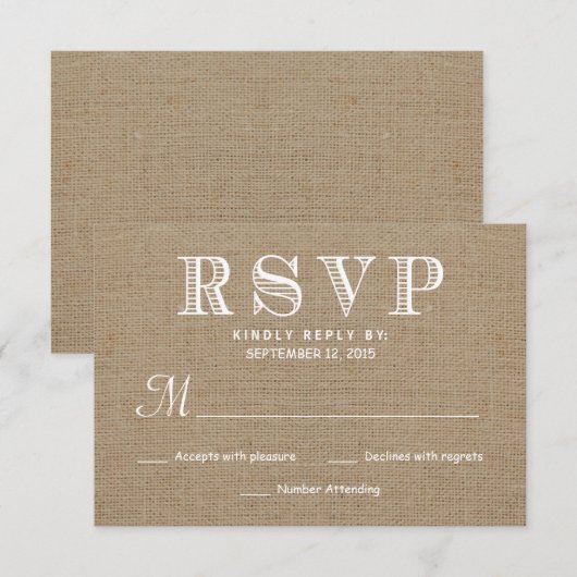 Burlap RSVP Rustic Typography Wedding Reply Kaartje (Voorkant / Achterkant)