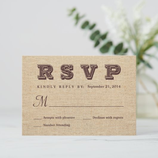 Burlap RSVP Rustic Wedding Reply (Staand voorkant)