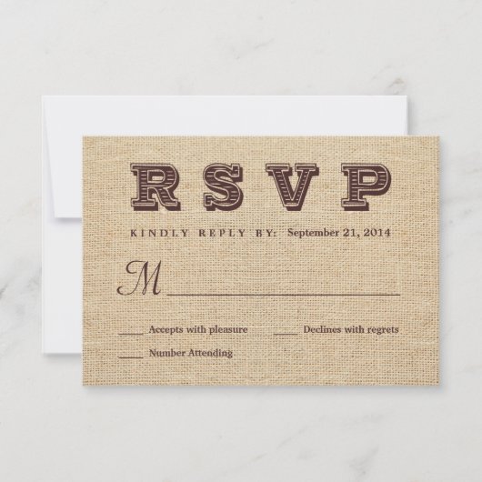 Burlap RSVP Rustic Wedding Reply Kaartje (Voorkant)