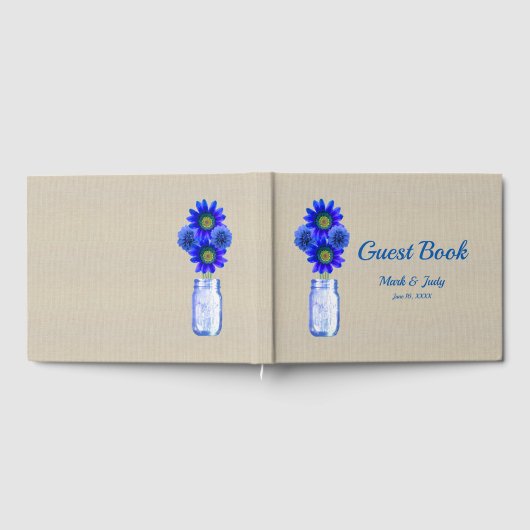 Burlap Rustic Blue Floral Mason Jar Wedding Gastenboek (Volledig)