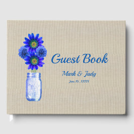 Burlap Rustic Blue Floral Mason Jar Wedding Gastenboek