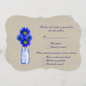 Burlap Rustic Blue Mason Jar Response Kaart (Voorkant / Achterkant)