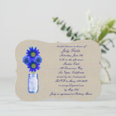 Burlap Rustic Blue Mason Jar Vrijgezellenfeest Inv Kaart (Staand voorkant)