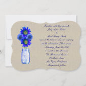 Burlap Rustic Blue Mason Jar Wedding Invitation Kaart (Voorkant)