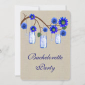 Burlap Rustic Blue Mason Jars Bachelorette Party Kaart (Voorkant)
