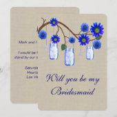 Burlap Rustic Blue Mason Jars Bridesmaid Kaart (Voorkant / Achterkant)